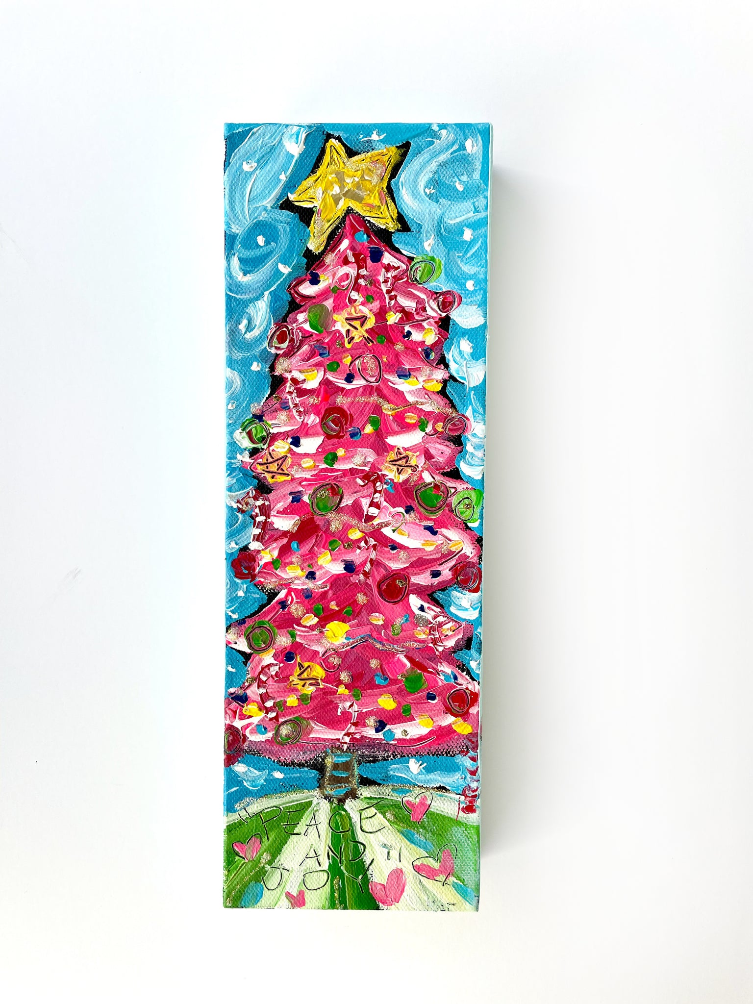 “Pink Christmas Tree” 4"x12" Original Painting