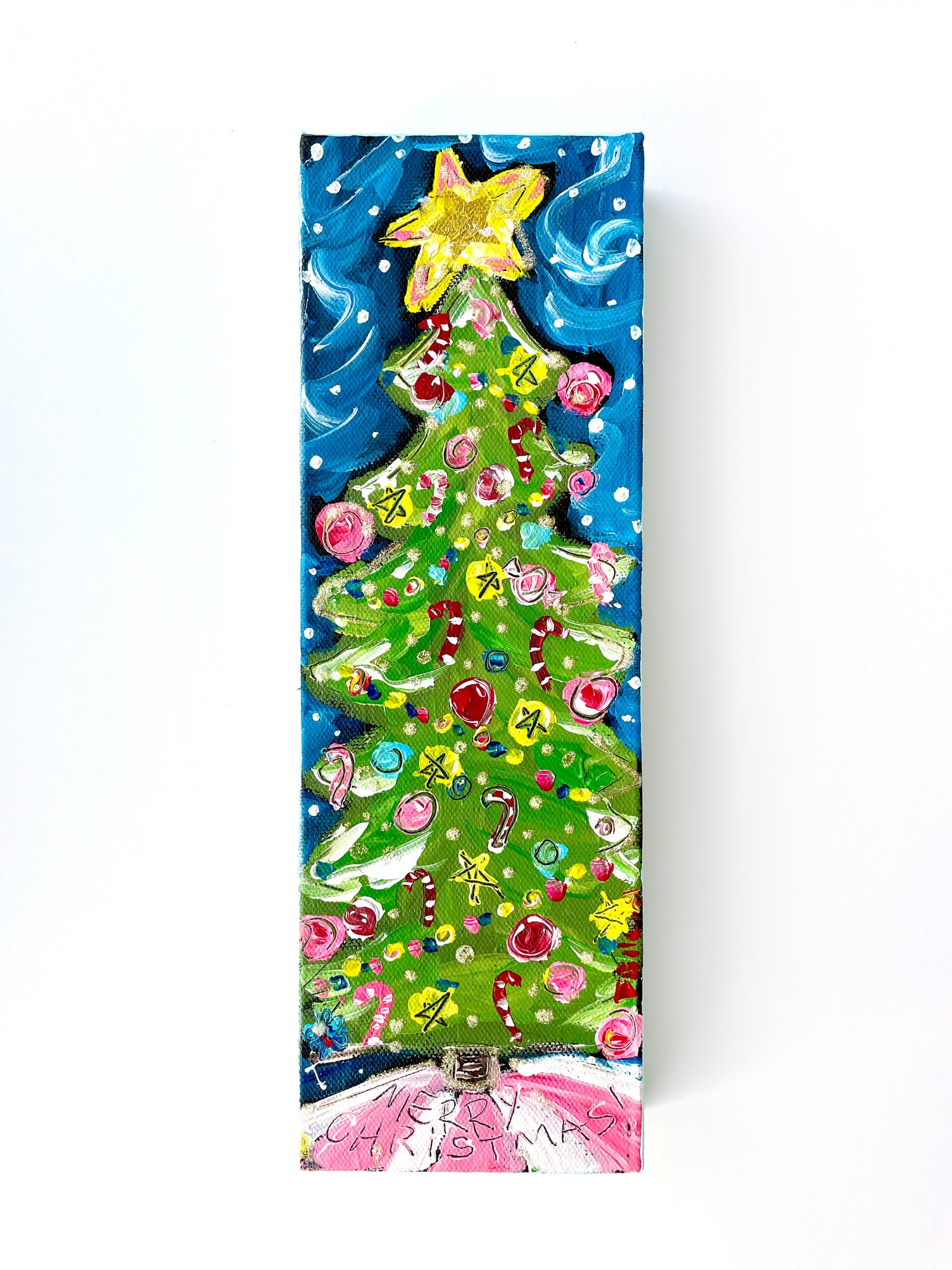 “Green Christmas Tree” 4"x12" Original Painting