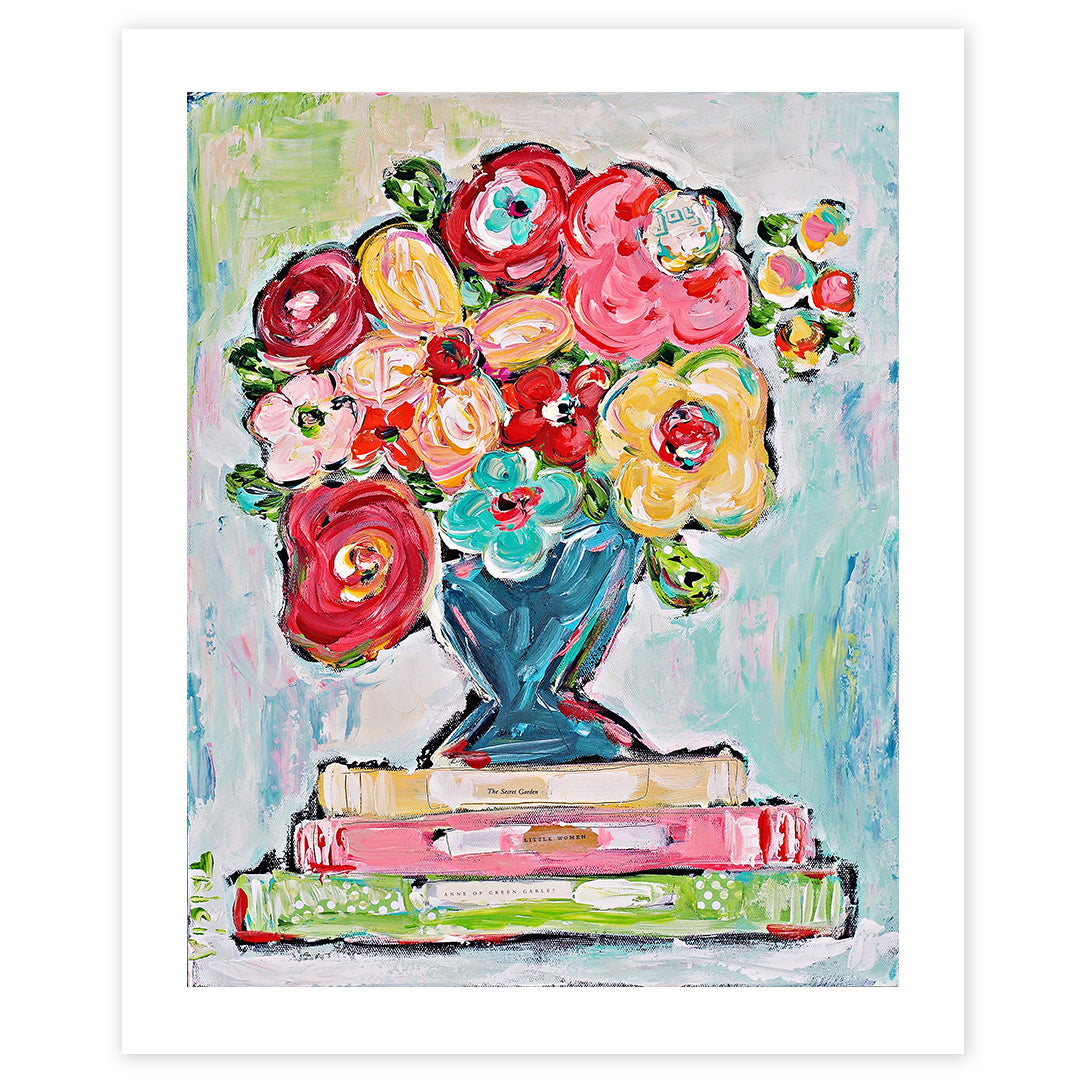 Flowers and Books Print
