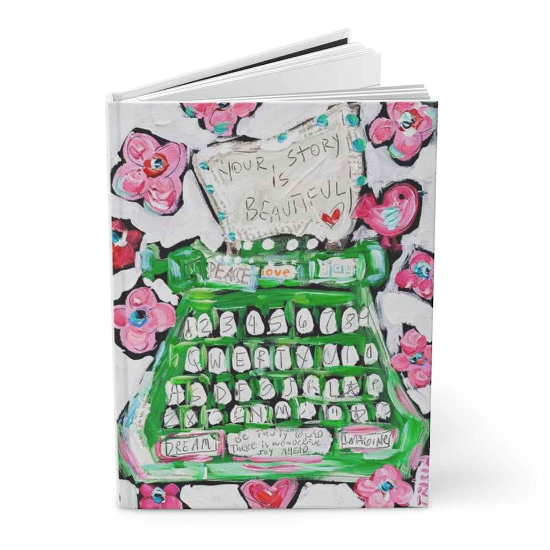 Happy Green Typewriter Hardcover Journal
